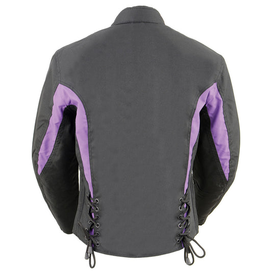Nexgen SH2188 Women's Black and Purple Textile Motorcycle Riding Jacket with Side Stretch and Lacing