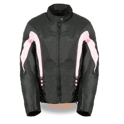 Nexgen SH2188 Women's Black and Pink Textile Motorcycle Riding Jacket with Side Stretch and Lacing