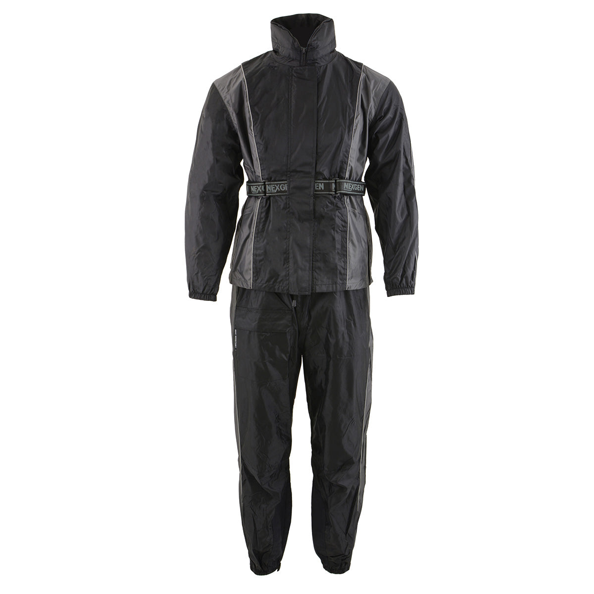 NexGen SH222503 Women's Motorcycle-Outdoors Black and Grey Hooded Water Proof Rain Suit