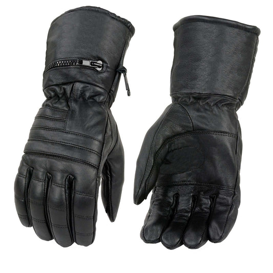 Milwaukee Leather SH230 Men's Black Leather Winter Cold Weather Gauntlet Motorcycle Hand Gloves w/ Rain Mitten