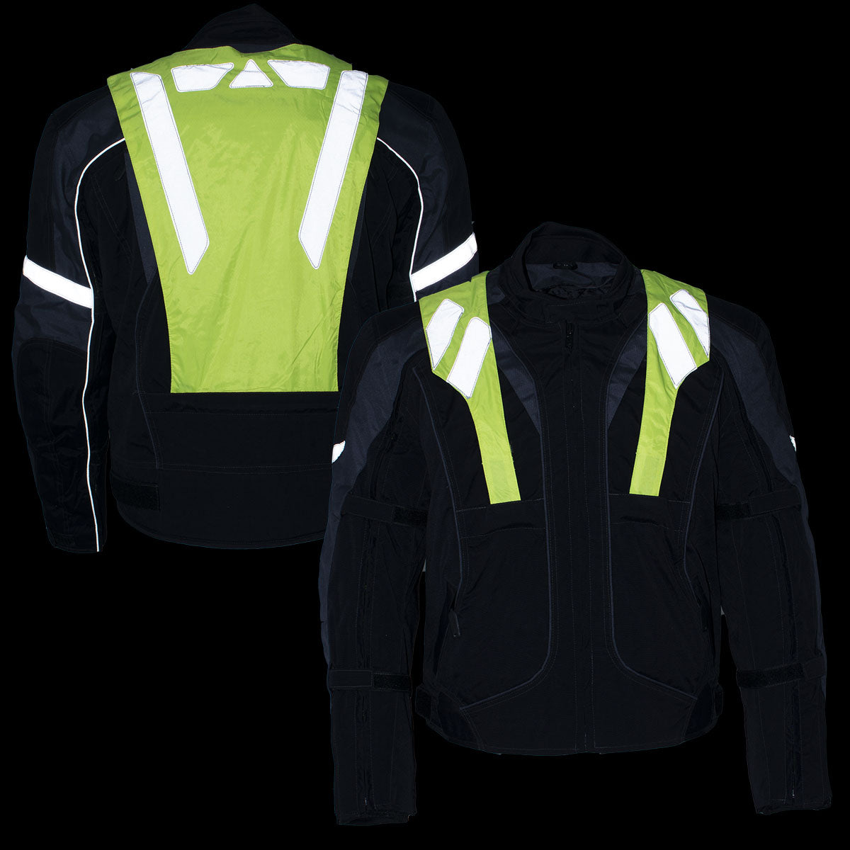 NexGen SH2325 Men's Armored Two in One Textile and Mesh Racing Jacket with Retractable Hi Viz Protection