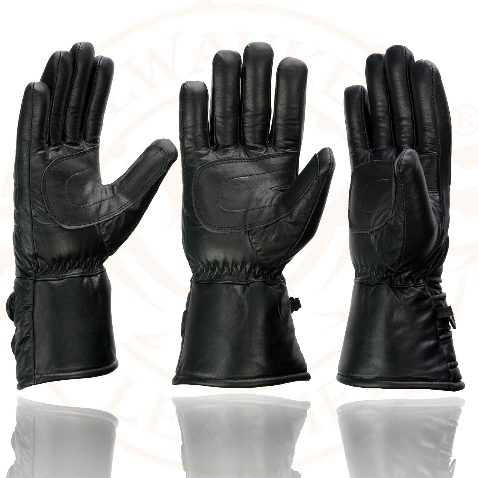 Milwaukee Leather SH233 Men's Black Leather Warm Lining Gauntlet Motorcycle Hand Gloves W/ Double Strap Cuff Pull-on Closure
