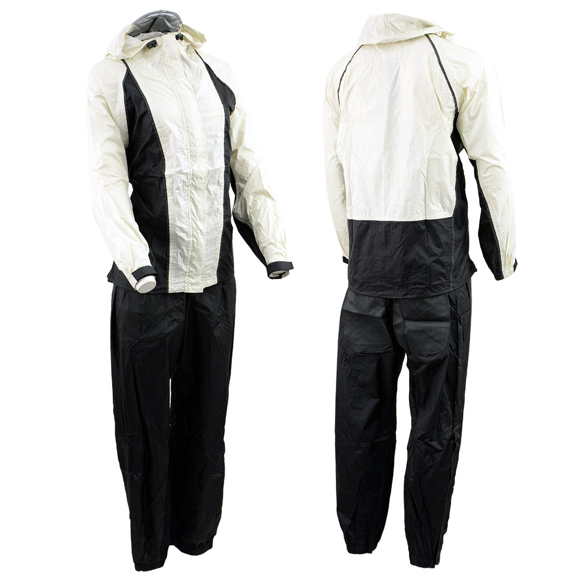 NexGen Ladies SH2343 Beige and Black Hooded Water Proof Rain Suit