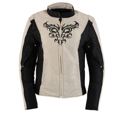 Milwaukee Leather SH2366 Women's'Reflective Tribal' Black and Cream Armored Motorcycle Textile Jacket