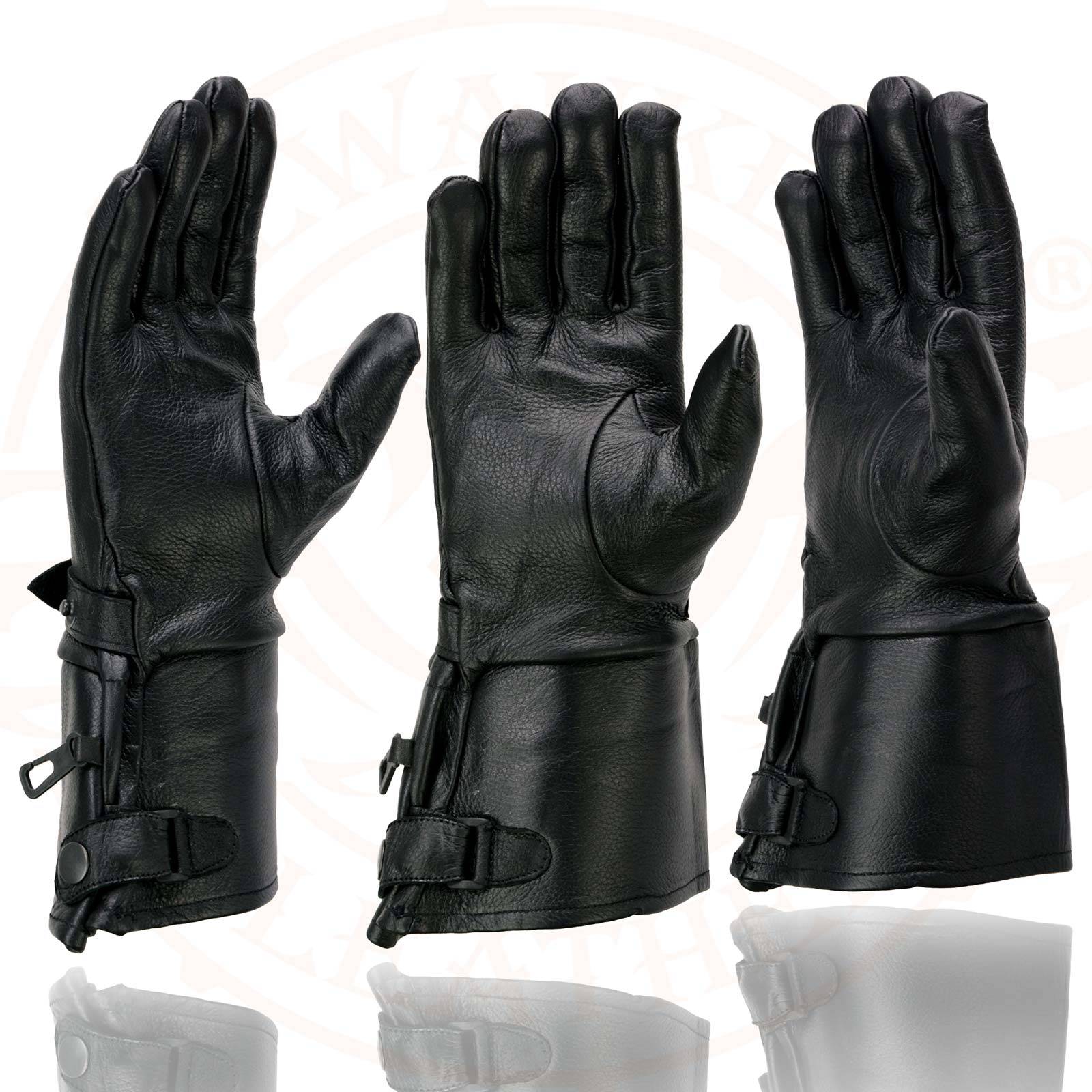 Milwaukee Leather Men's Gauntlet Motorcycle Hand Gloves-Black Leather Long  Cuff Snap Closure Thermal Lined-SH264