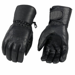 Milwaukee Leather Men's Black Gauntlet Motorcycle Gloves-Black Soft Leather Waterproof Cinch Wrist Closure-SH293
