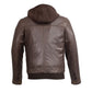 Wilsons Leather SH3353 Men's Brown Leather Zipper Front Bomber Jacket with Zip Off Hoodie