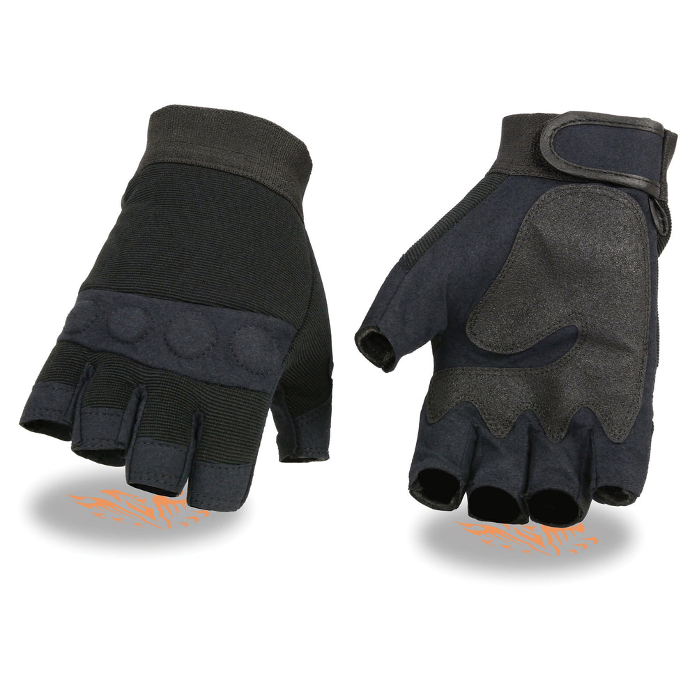 Milwaukee Leather SH44610 Men's Black Gel Padded Knuckle Fingerless Motorcycle Mechanics Hand Gloves W/ ‘Amara Cloth’