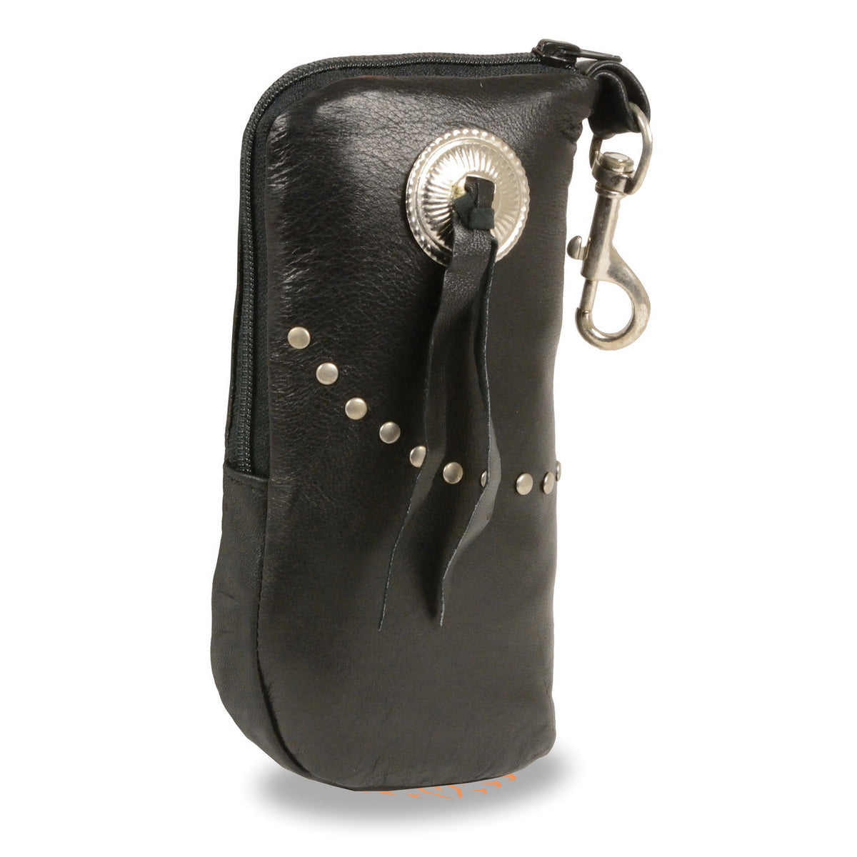 Milwaukee Leather SH508S Black Leather Zippered Eye Glass Case with Studs and Belt Clasp
