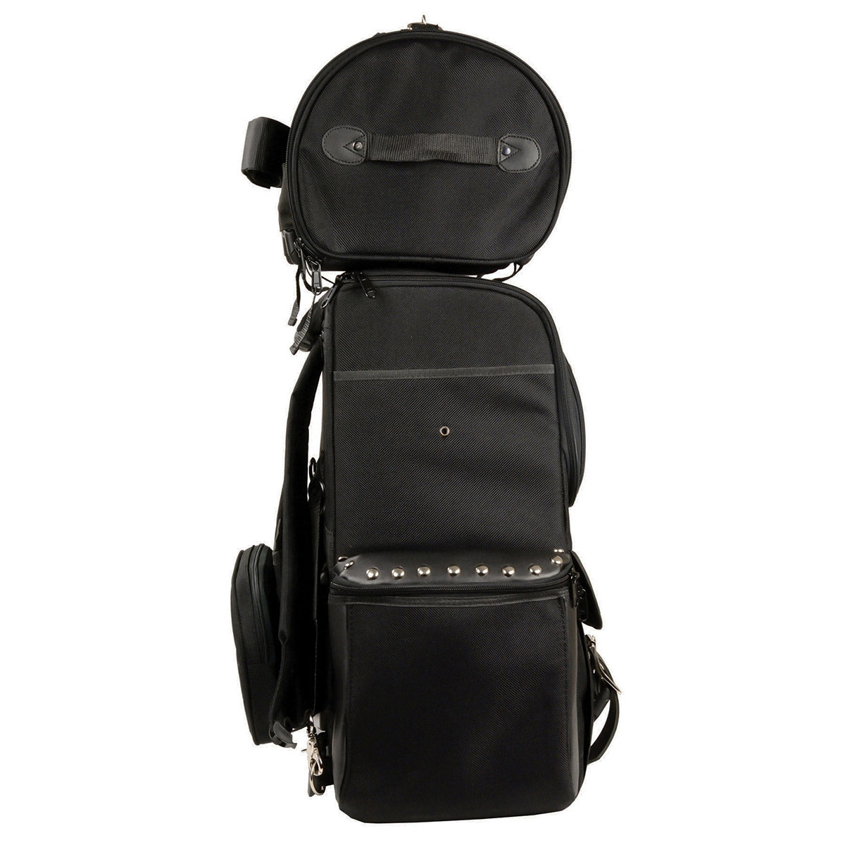 Milwaukee Leather SH605S Large Black 'Studded' Textile and PVC 2 Piece Touring Sissy Bar Motorcycle Bag