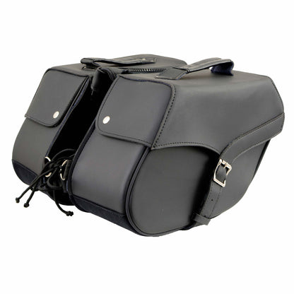 Milwaukee Leather SH66701ZB Black Straight Drop Zip-Off Triple Strap PVC Throw Over Saddlebags