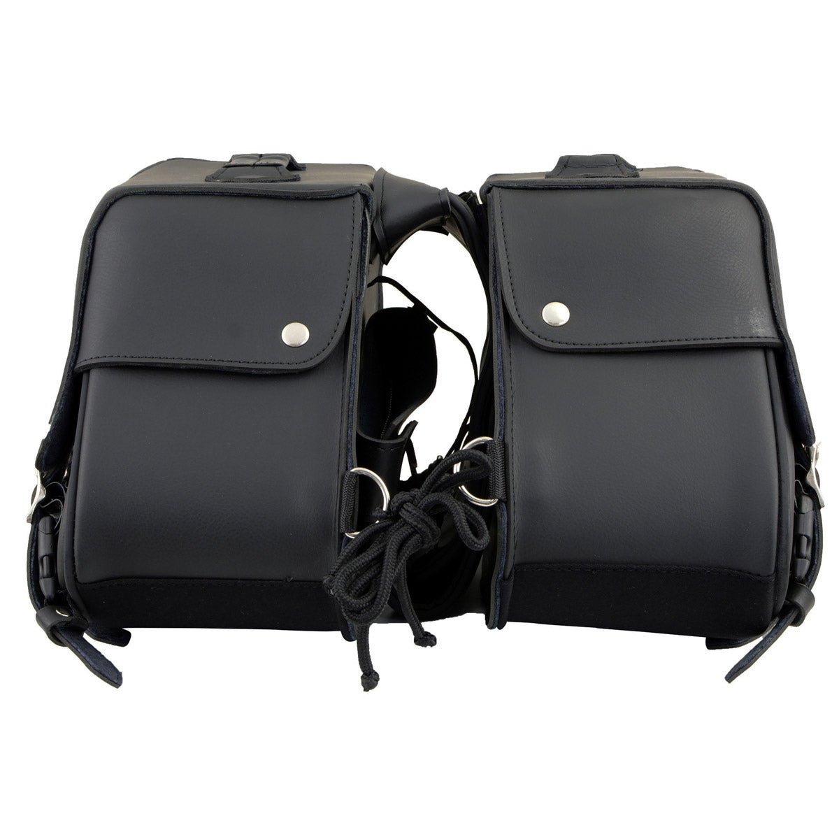 Milwaukee Leather SH66901ZB Medium Size Black PVC Two Straps Throw Over Saddle Bag with Reflective Piping