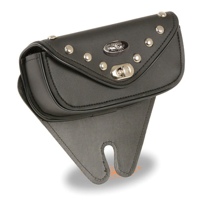 Milwaukee Leather Performance SH67103 Black Small Single Pocket Studded Windshield Mount Bag with Turn Clasp