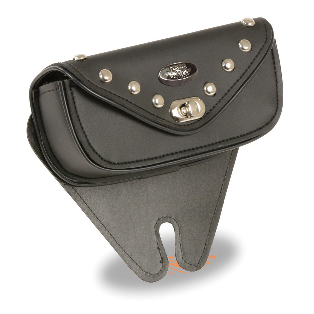Milwaukee Leather Performance SH67103 Black Small Single Pocket Studded Windshield Mount Bag with Turn Clasp