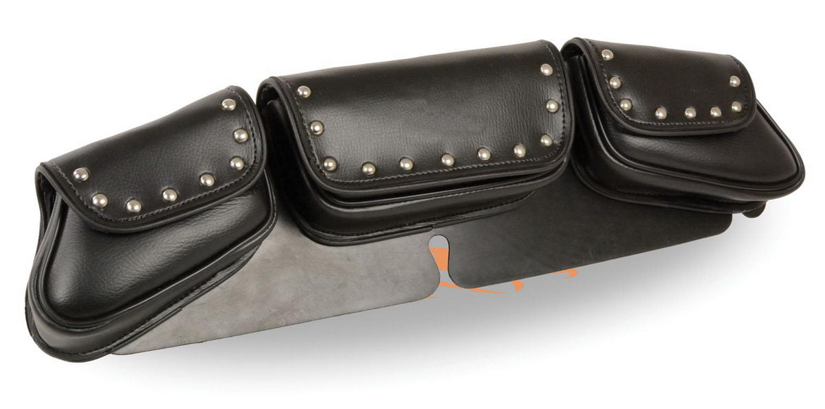 Milwaukee Leather Performance SH67105 Black Triple Pocket Studded PVC Travel Windshield Bag