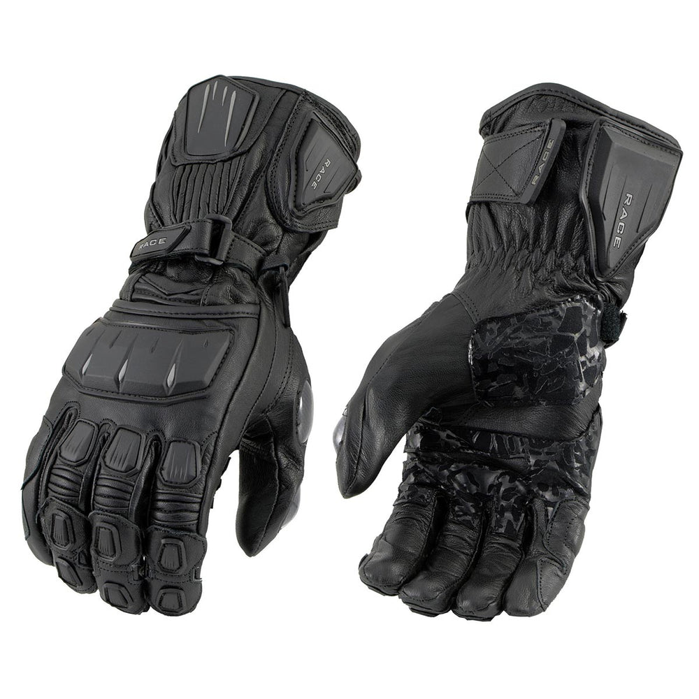 Milwaukee Leather SH717 Men's Black Leather Gauntlet Racing Motorcycle Hand Gloves W/ Hard Knuckle Protection Extra Grip Reinforced Palm