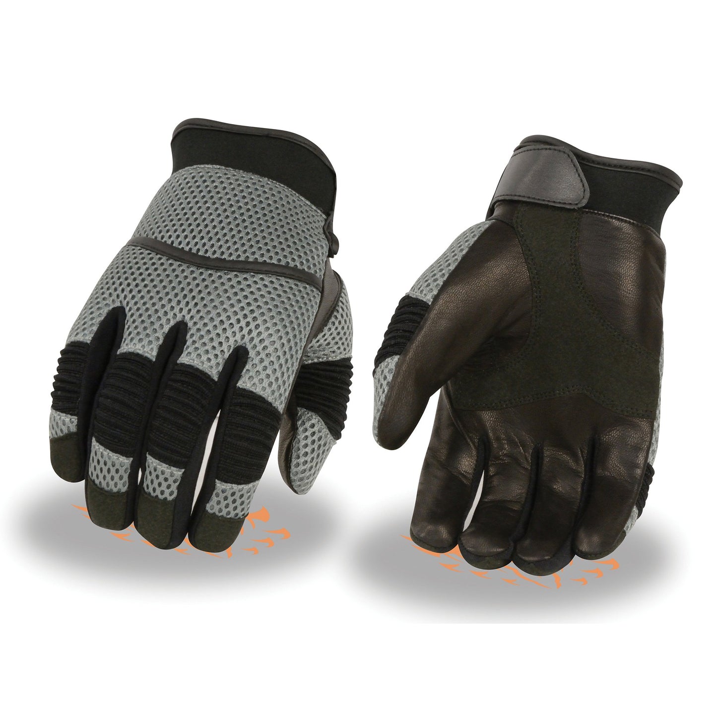 Milwaukee Leather SH791 Men's Black Leather and Grey Mesh Combo Racing Motorcycle Hand Gloves W/ Elasticized Fingers