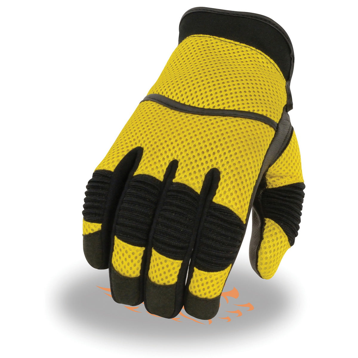 Xelement XG791 Men's Black and Yellow Mesh and Leather Racing Gloves