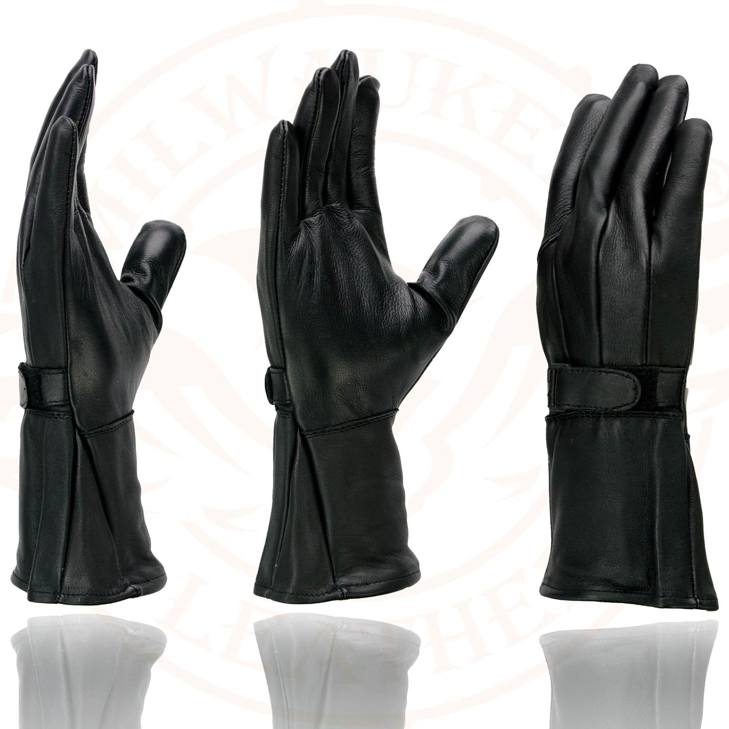 Milwaukee Leather Men's Gauntlet Motorcycle Hand Gloves-Deerskin Unlined Adjustable Wrist Strap Closure-SH864