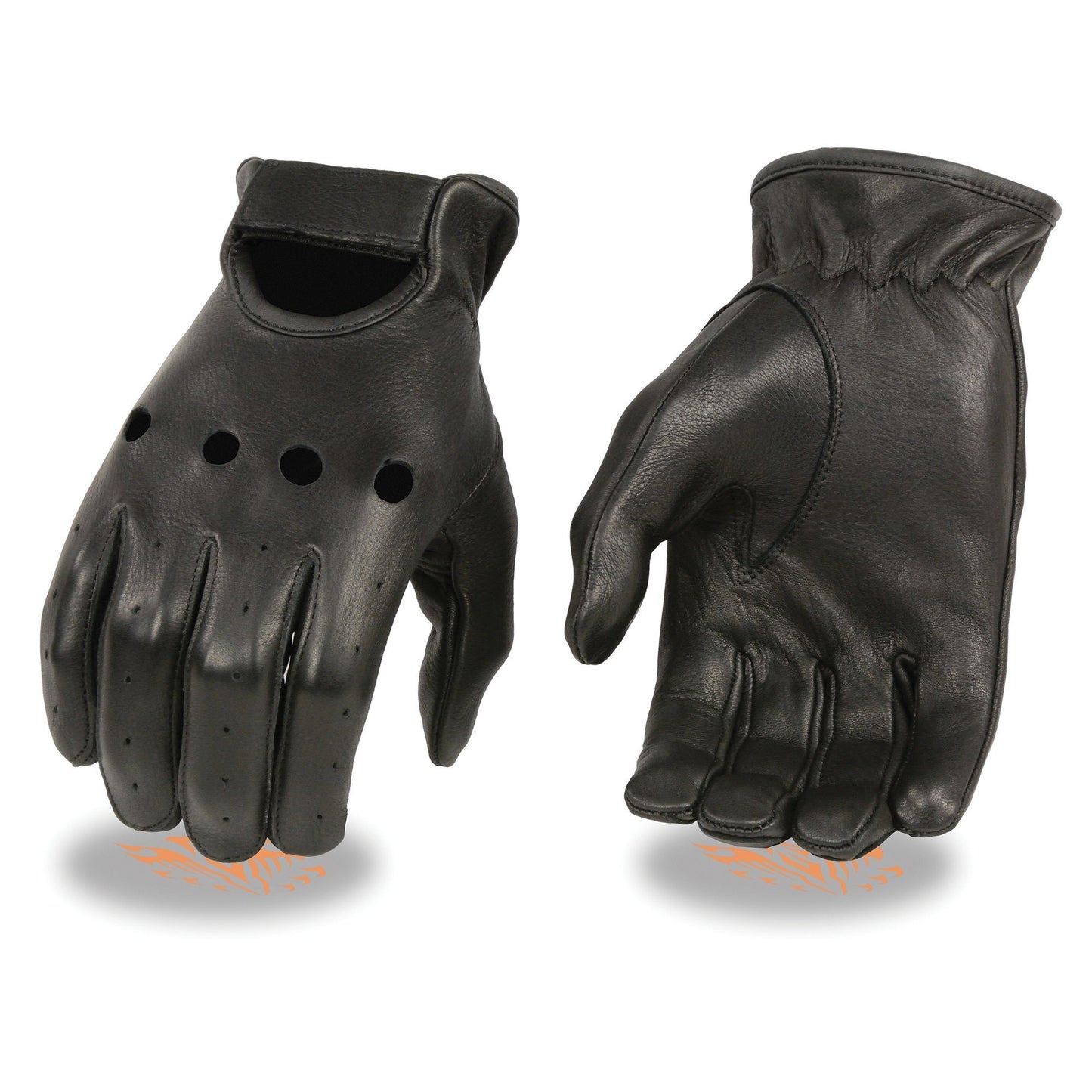 Milwaukee Leather SH868 Men's Black Perforated Deerskin Full Finger Motorcycle Hand Gloves W/ Breathable ‘Open Knuckle’