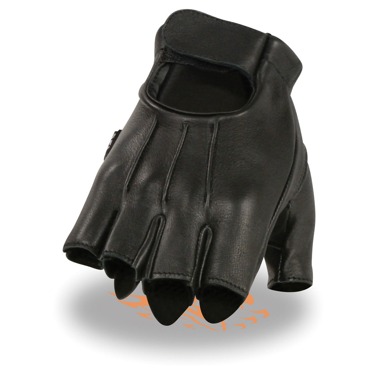 Shaf International SH878 Men's Black Leather Gel Padded Palm Fingerless Motorcycle Hand Gloves ‘Welted Genuine USA Deerskin’