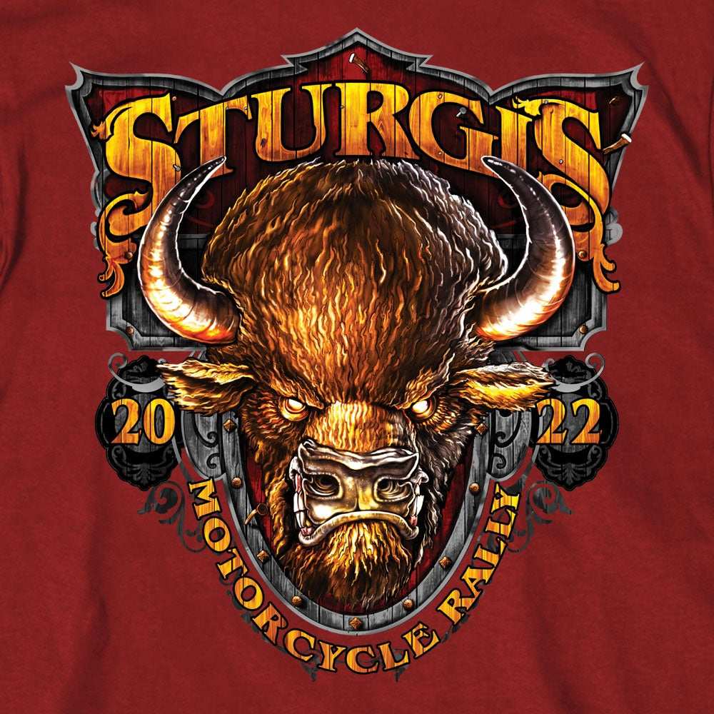 2022 Sturgis Motorcycle Rally SPB1008 Crazy Buffalo Men's Cardinal T Shirt