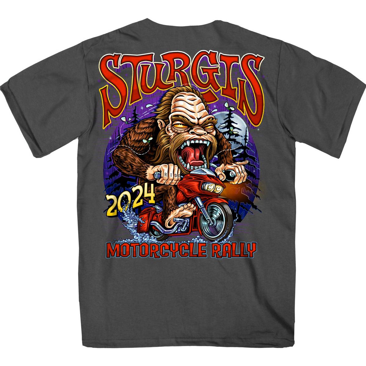 2024 Sturgis Men's Bigfoot Charcoal Motorcycle Rally Tee Shirt SPB1112