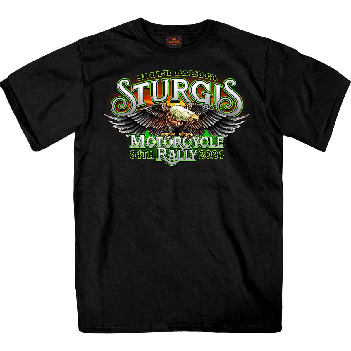 2024 Sturgis #1 Men's Design Eagle & Skull Black Motorcycle Rally Tee Shirt SPB1136