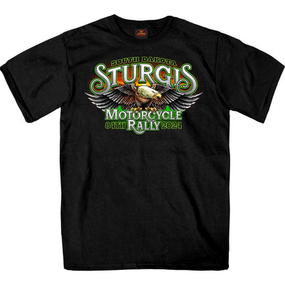 2024 Sturgis #1 Men's Design Eagle & Skull Black Motorcycle Rally Tee Shirt SPB1136