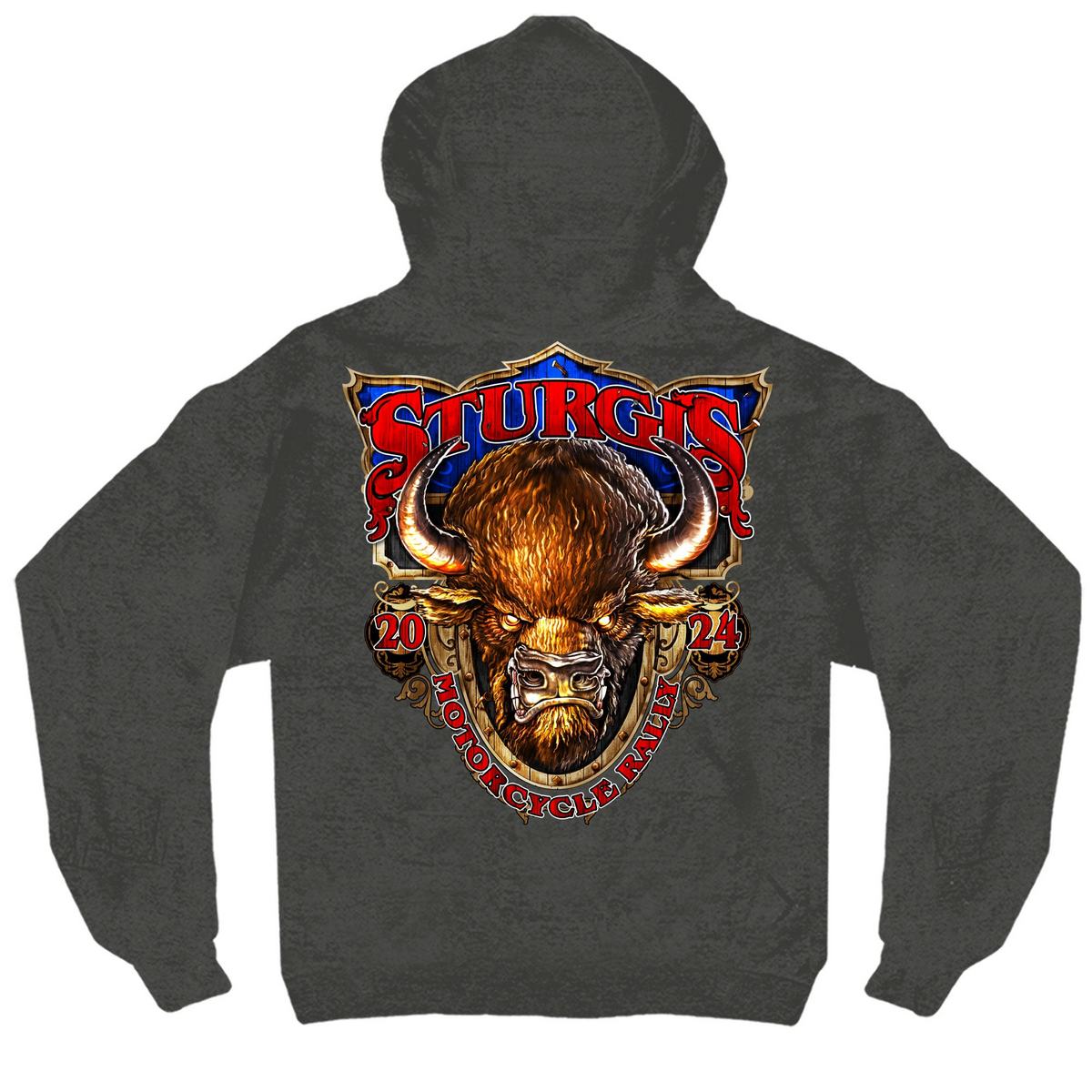 2024 Sturgis Men's Buffalo Charcoal Motorcycle Rally Zip Up Hoodie SPB4104