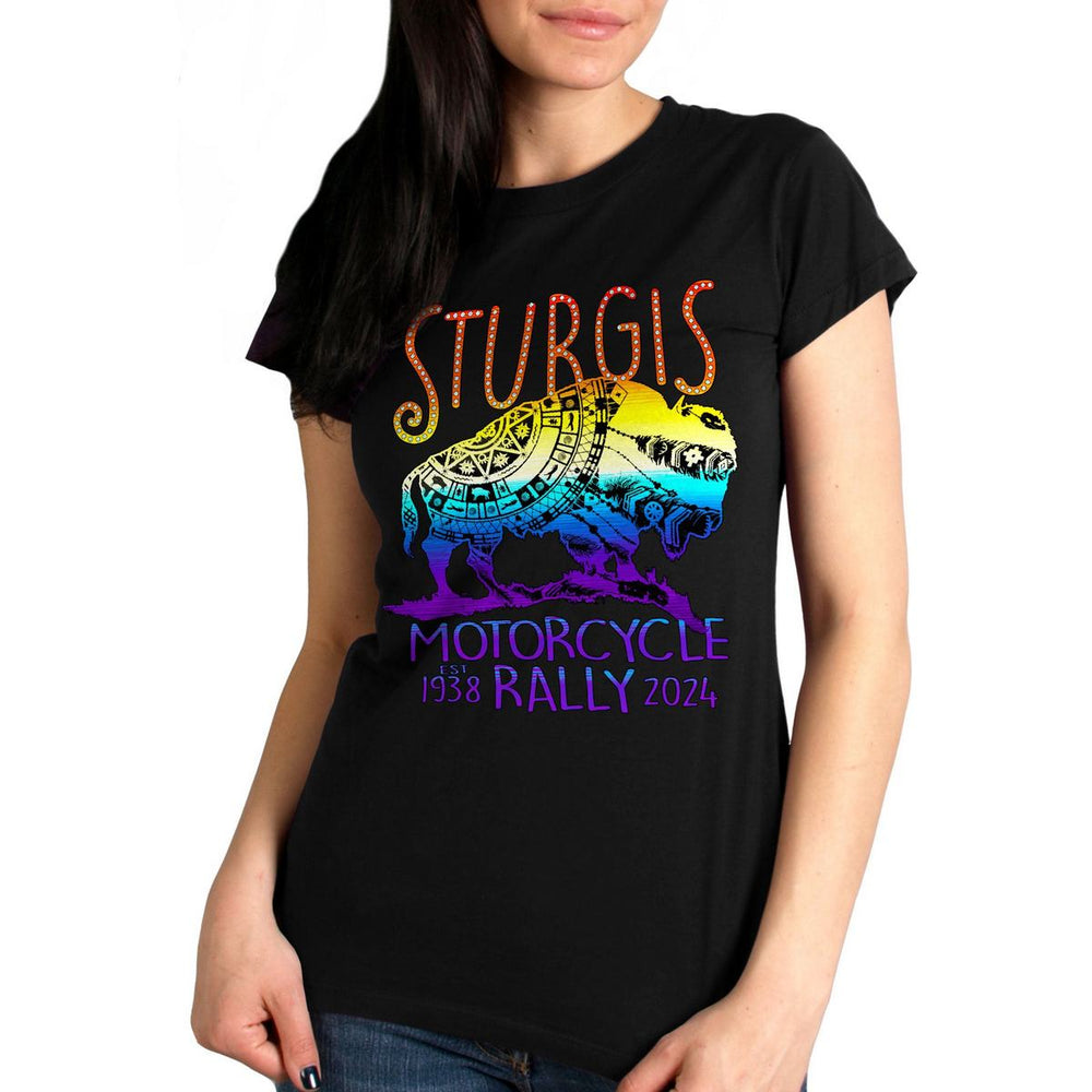 2024 Sturgis Women's Buffalo Black Motorcycle Rally Tee Shirt SPL1867
