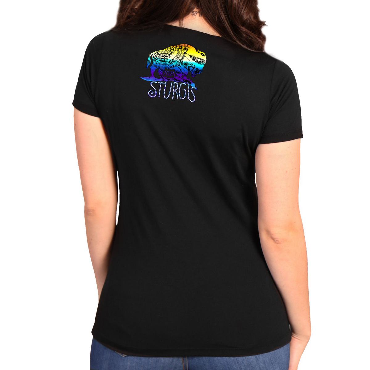2024 Sturgis Women's Buffalo Black Motorcycle Rally Tee Shirt SPL1867