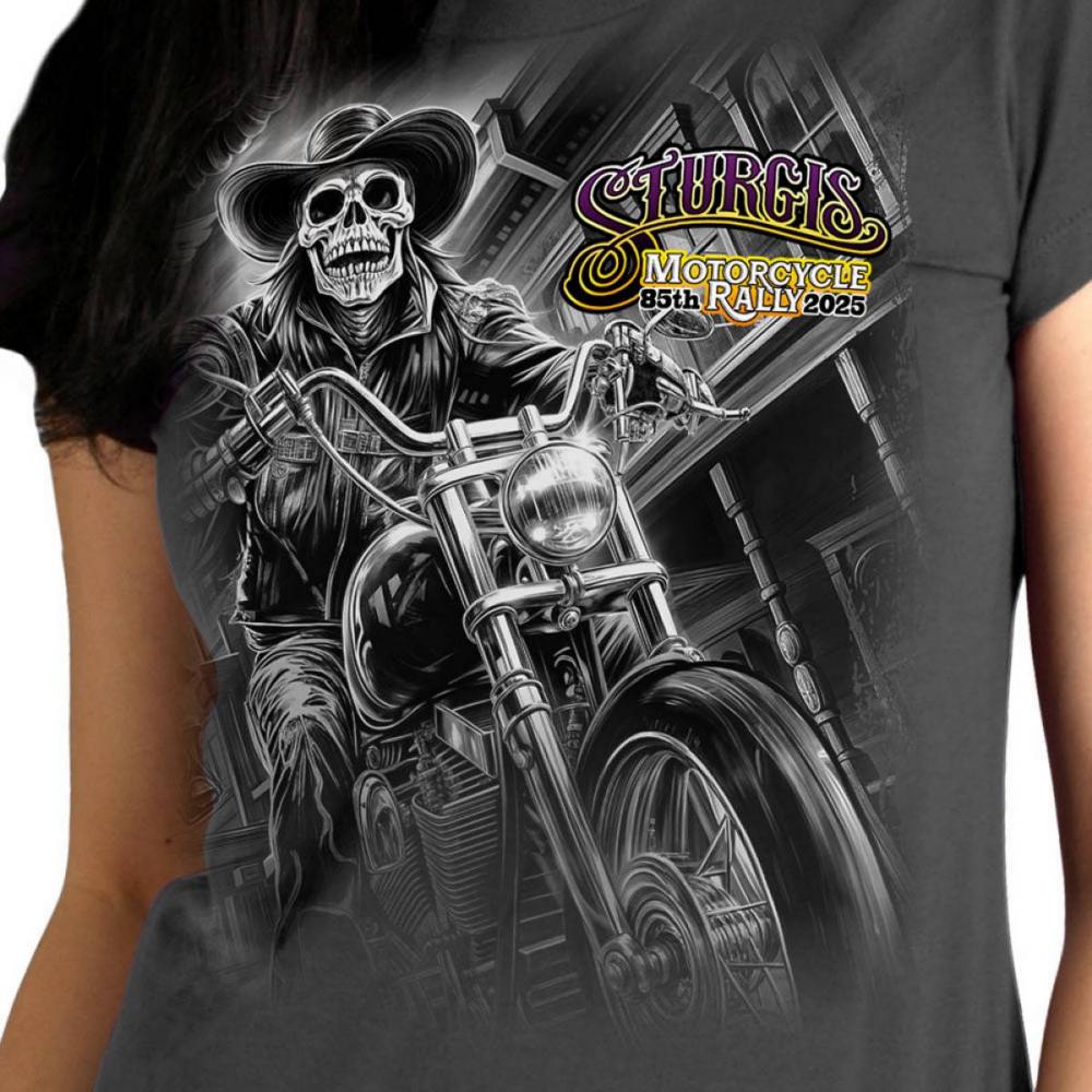 2025 Sturgis Women's Motorcycle Rally #1 Ghost Rider Charcoal Ladies T-Shirt