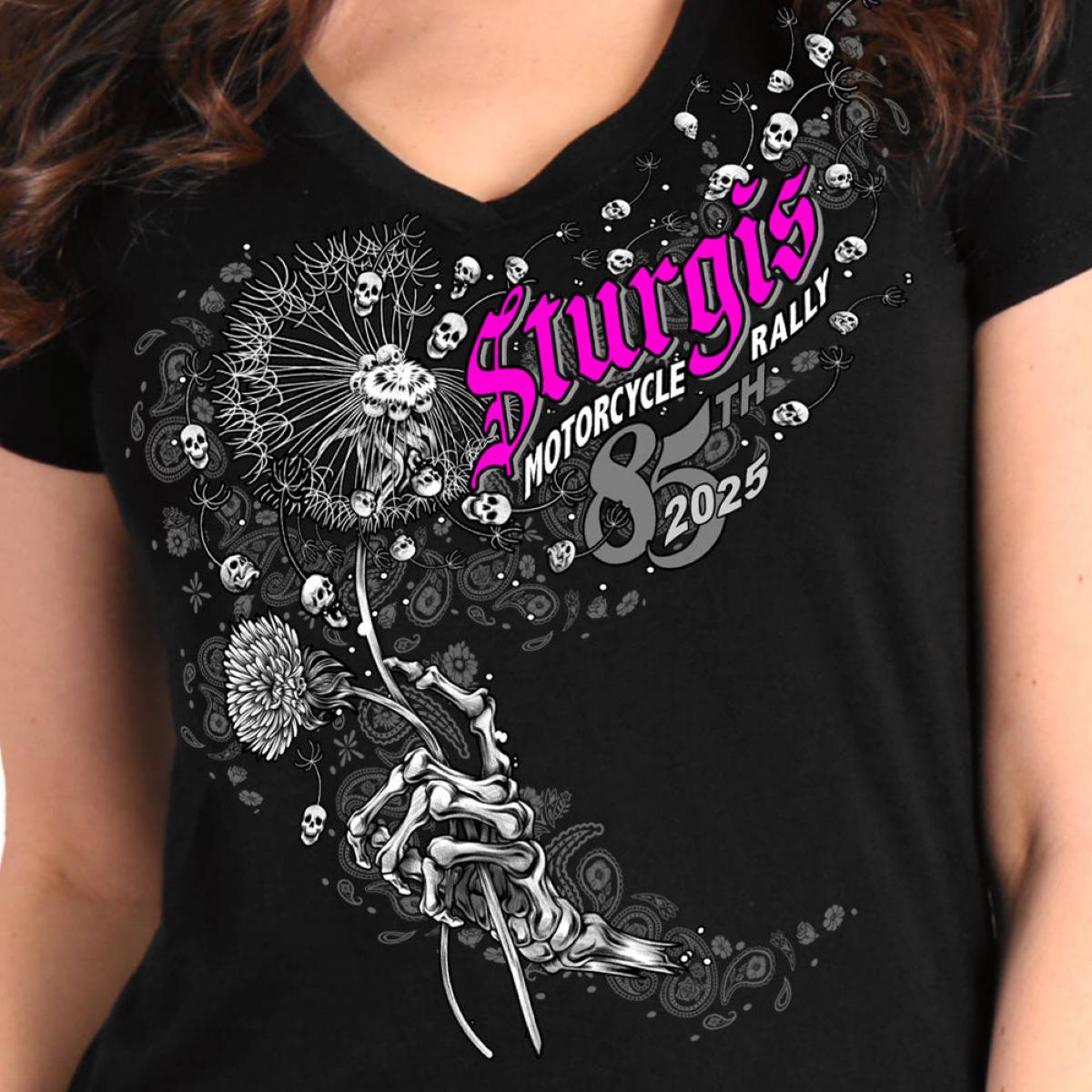 2025 Sturgis Women's Motorcycle Rally Dandelion Black Ladies T-Shirt