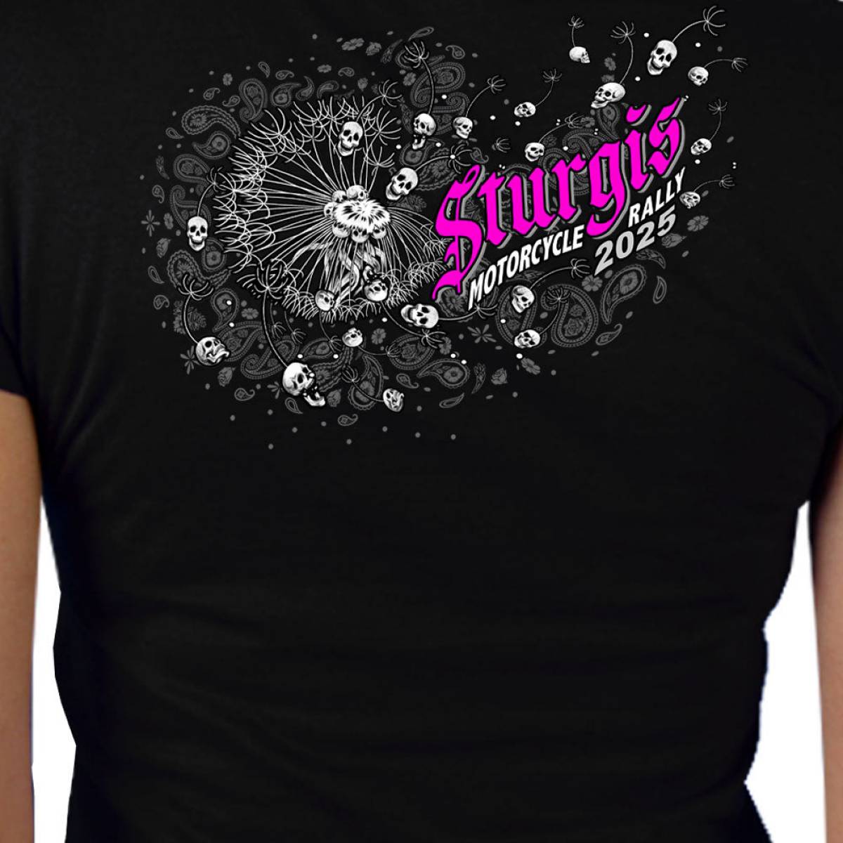 2025 Sturgis Women's Motorcycle Rally Dandelion Black Ladies T-Shirt