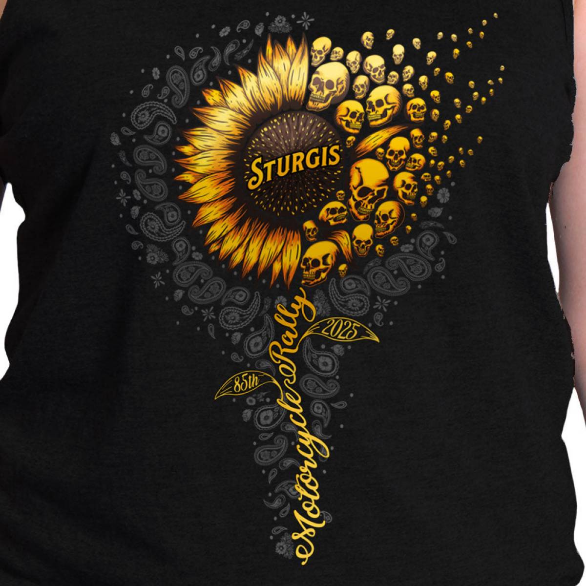 2025 Sturgis Women's Motorcycle Rally Studded Flag Rose Black Ladies Tank Top