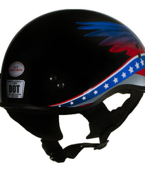 Hot Leathers HLT68 Eagle Wings Black Advanced DOT Approved Motorcycle Skull Cap Half Helmet