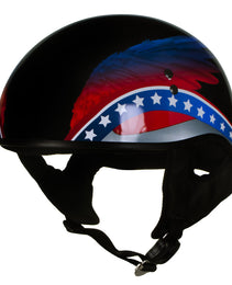 Hot Leathers HLT68 Eagle Wings Black Advanced DOT Approved Motorcycle Skull Cap Half Helmet
