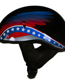 Hot Leathers HLT68 Eagle Wings Black Advanced DOT Approved Motorcycle Skull Cap Half Helmet