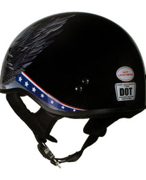 Hot Leathers HLT68 Eagle Black Advanced DOT Approved Motorcycle Skull Cap Half Helmet Biker