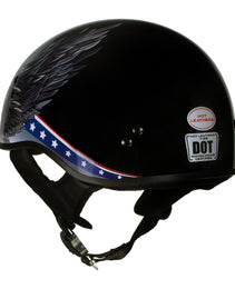 Hot Leathers HLT68 'Eagle' Black Advanced DOT Approved Motorcycle Skull Cap Half Helmet for Men and Women Biker