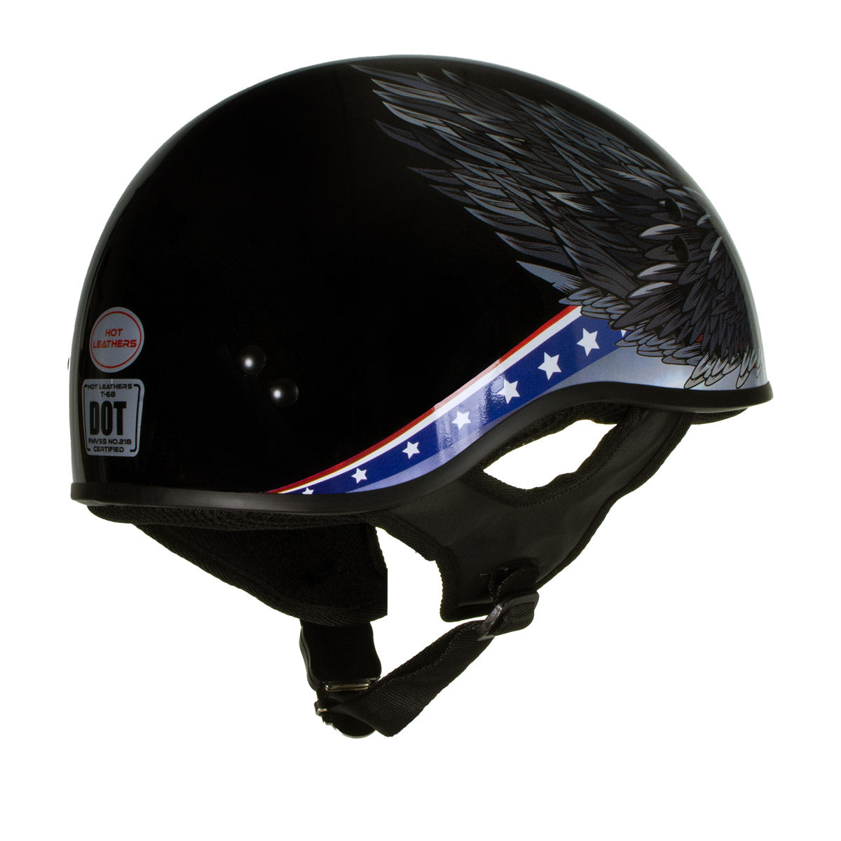 Hot Leathers HLT68 'Eagle' Black Advanced DOT Approved Motorcycle Skull Cap Half Helmet for Men and Women Biker