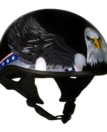 Hot Leathers HLT68 Eagle Black Advanced DOT Approved Motorcycle Skull Cap Half Helmet Biker