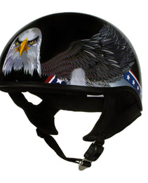 Hot Leathers HLT68 Eagle Black Advanced DOT Approved Motorcycle Skull Cap Half Helmet Biker