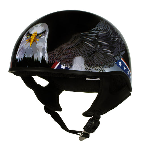 Hot Leathers HLT68 'Eagle' Black Advanced DOT Approved Motorcycle Skull Cap Half Helmet for Men and Women Biker