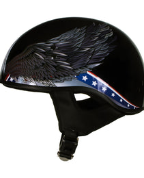 Hot Leathers HLT68 Eagle Black Advanced DOT Approved Motorcycle Skull Cap Half Helmet Biker