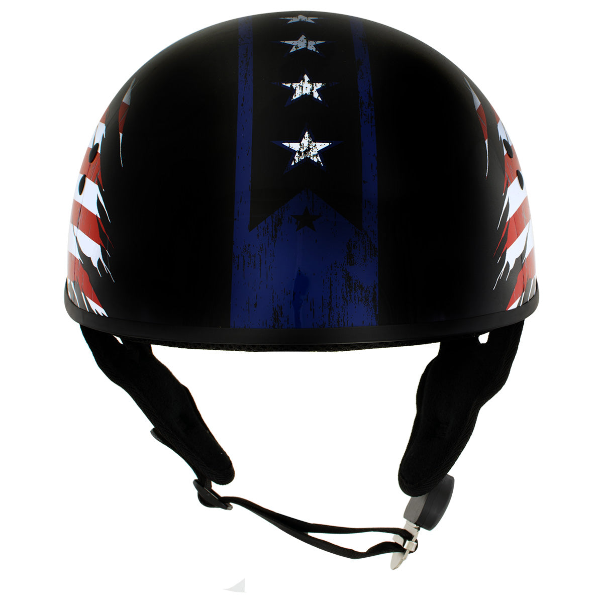Hot Leathers HLT68 American Flag Black Glossy Motorcycle Skull Cap Half Helmet DOT Approved