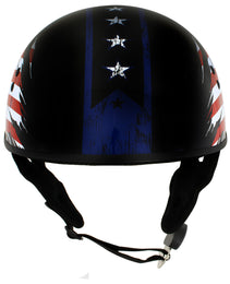 Hot Leathers HLT68 American Flag Black Glossy Motorcycle Skull Cap Half Helmet DOT Approved