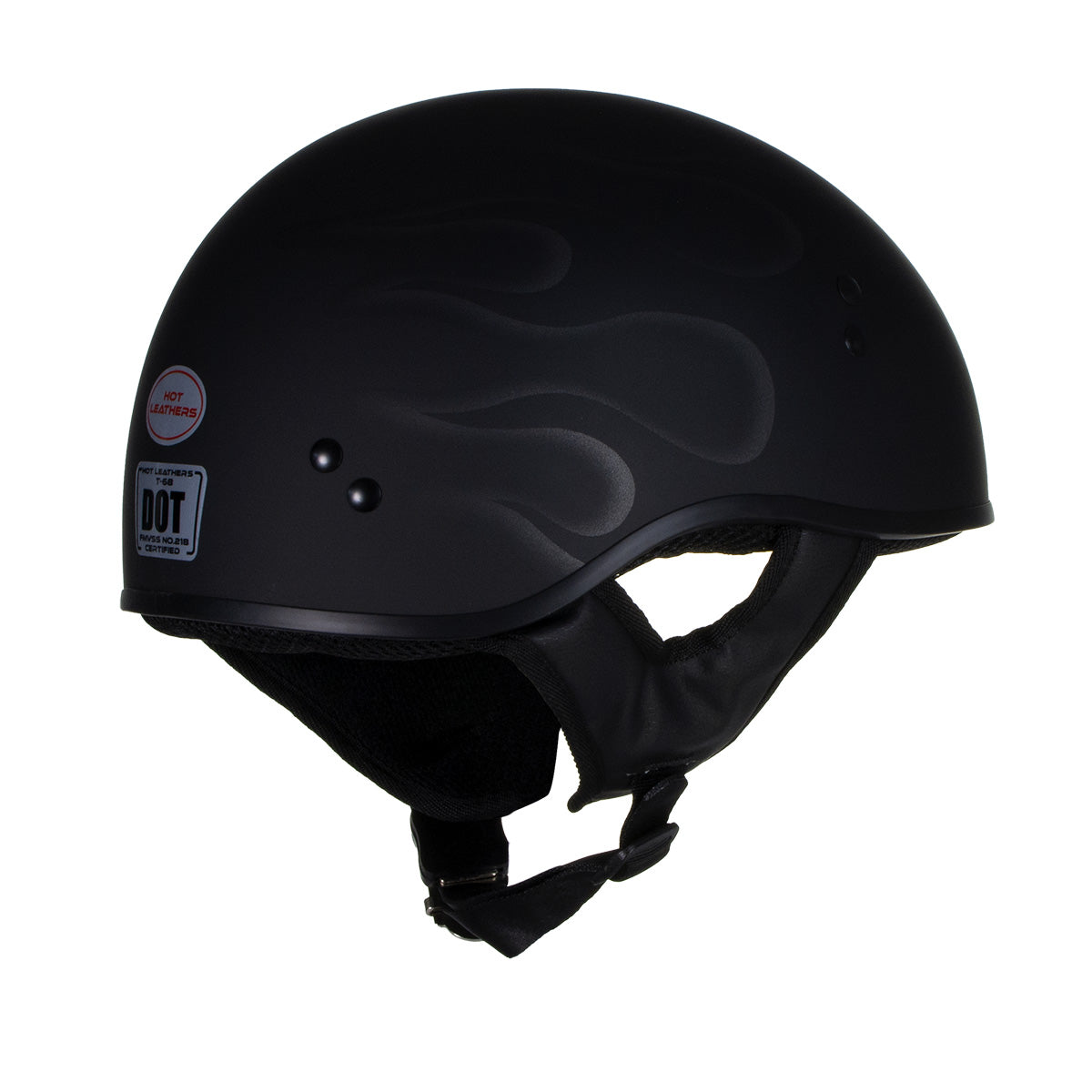 Hot Leathers HLT68 Type-1 Flat Black Flames Motorcycle DOT Approved Skull Cap Half Helmet