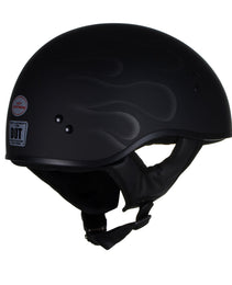 Hot Leathers HLT68 Type-1 Flat Black Flames Motorcycle DOT Approved Skull Cap Half Helmet